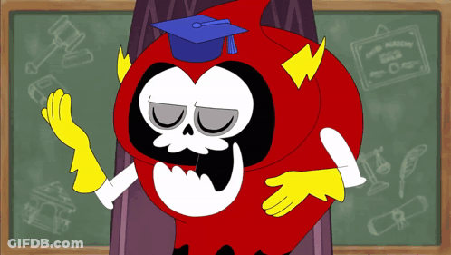 Cartoon Character In Graduation Cap At Chalkboard GIF