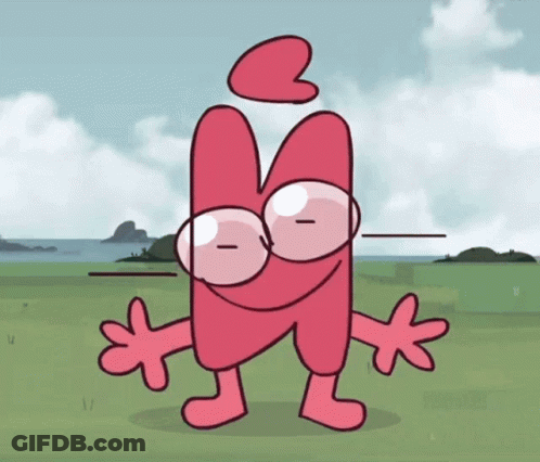 Cartoon Character In Grassy Field With Blue Sky GIF