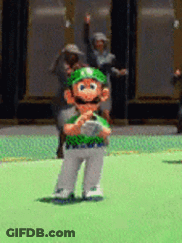 Cartoon Character In Green Baseball Uniform Standing On Field GIF