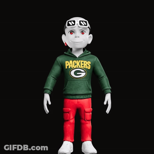 Cartoon Character In Green Bay Packers Hoodie And Red Pants GIF