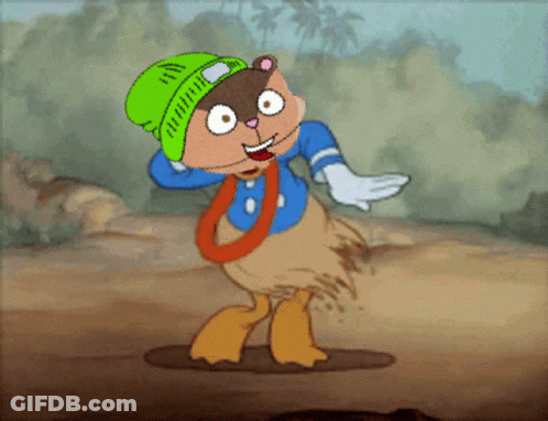Cartoon Character In Green Hat And Blue Shirt GIF