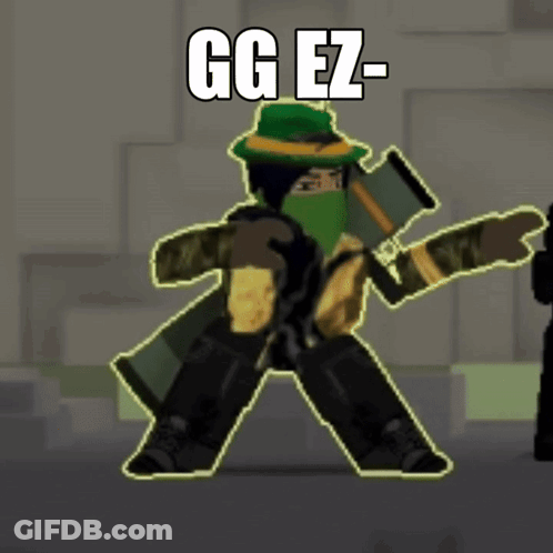 Cartoon Character In Green Hat And Mask Holding Gun Saying GG EZ GIF