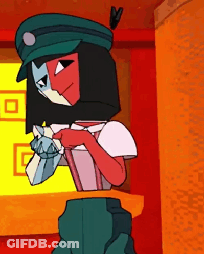 Cartoon Character In Green Hat And Red White Shirt GIF