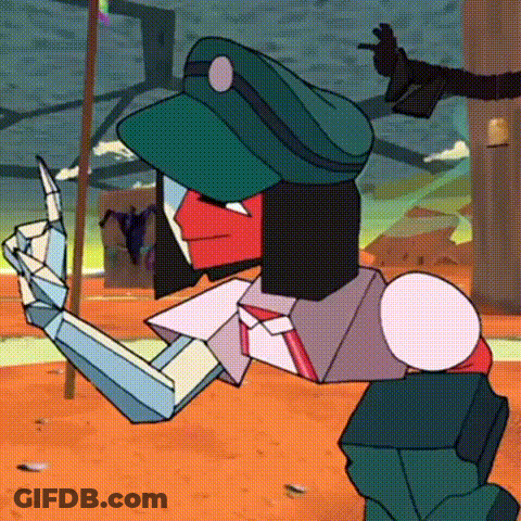 Cartoon Character In Green Hat Holding Stick GIF