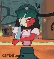 Cartoon Character In Green Hat Holding Sword GIF