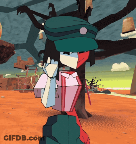 Cartoon Character In Green Hat Standing In Desert GIF