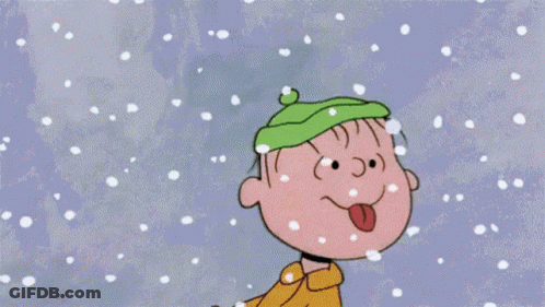 Cartoon Character In Green Hat Sticking Tongue Out In Snow GIF