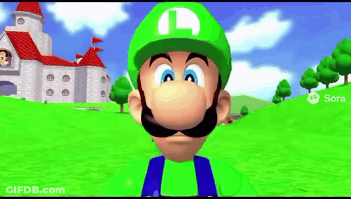 Cartoon Character In Green Hat With Letter L In Front Of Castle GIF