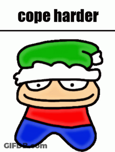 Cartoon Character In Green Santa Hat With Cope Harder GIF