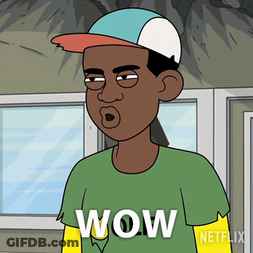 Cartoon Character In Green Shirt Saying Wow GIF
