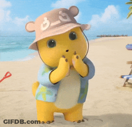 Cartoon Character In Hat And Headphones Dancing On Beach GIF