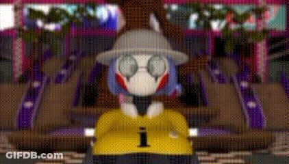Cartoon Character In Hat And Yellow Shirt Standing In Room GIF