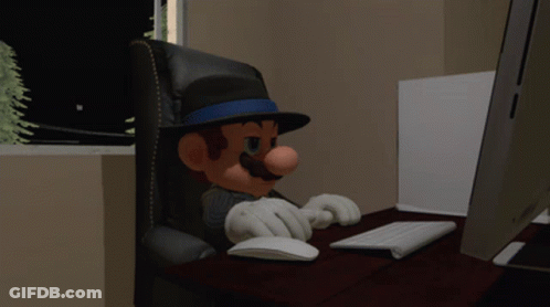 Cartoon Character In Hat Typing On Keyboard GIF