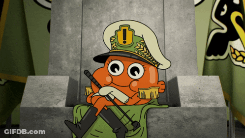 Cartoon Character In Hat With Exclamation Mark GIF