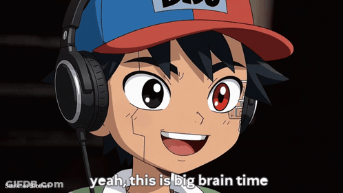 Cartoon Character In Headphones And Hat Saying Yeah This Is Big Brain Time GIF