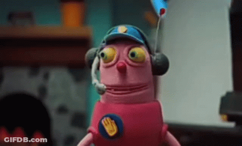 Cartoon Character In Headphones And Hat Talking On Cell Phone GIF