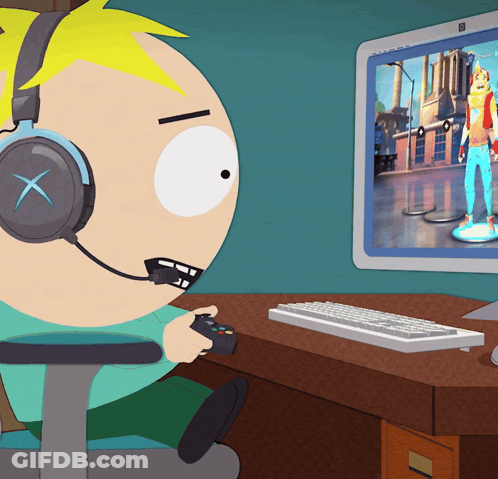 Cartoon Character In Headphones Playing Computer Game GIF