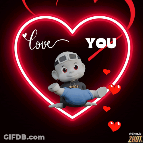 Cartoon Character In Heart Saying Love You GIF