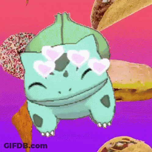 Cartoon Character In Heart Sunglasses Surrounded By Food GIF