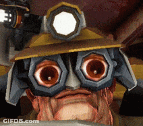 Cartoon Character In Helmet And Goggles With Light GIF