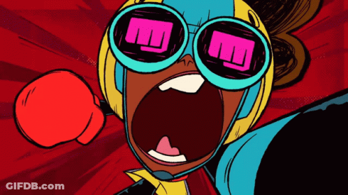 Cartoon Character In Helmet And Sunglasses GIF