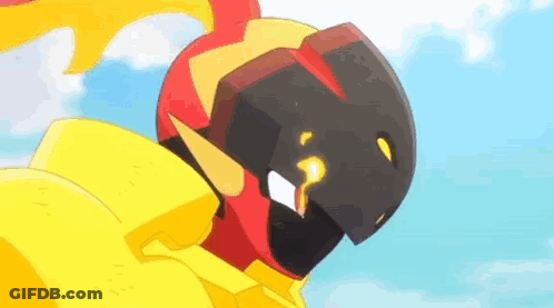 Cartoon Character In Helmet And Yellow Armor GIF