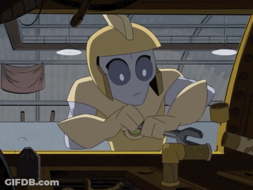 Cartoon Character In Helmet Working On Machine GIF