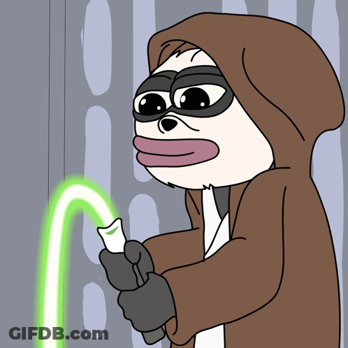 Cartoon Character In Hooded Jacket Holding Green Lightsaber GIF