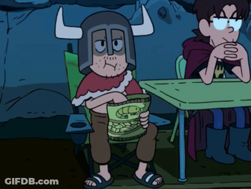 Cartoon Character In Horned Helmet Holding Bag Of Nuts GIF