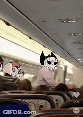 Cartoon Character In Jason Voorhees Mask Sitting On Plane GIF