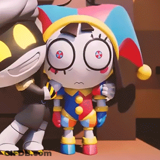 Cartoon Character In Jester Costume Beside Another GIF