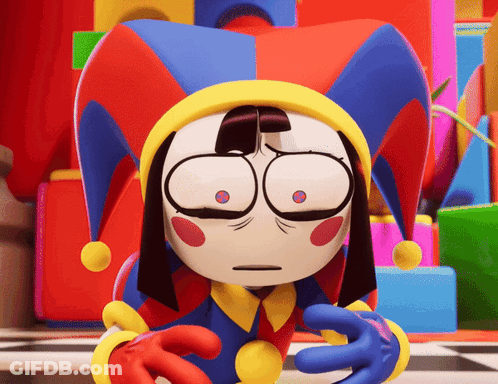 Cartoon Character In Jester Hat Holding Toy GIF