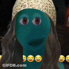 Cartoon Character In Leopard Print Hat Surrounded By Laughing Emojis GIF