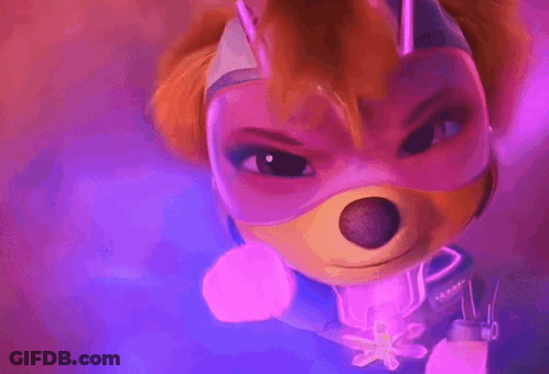 Cartoon Character In Mask And Goggles With Purple Background GIF