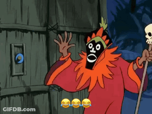 Cartoon Character In Mask Holding Cane GIF