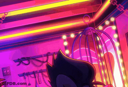 Cartoon Character In Neon Room With Cage GIF