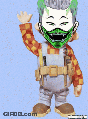 Cartoon Character In Overalls And Green Mask GIF
