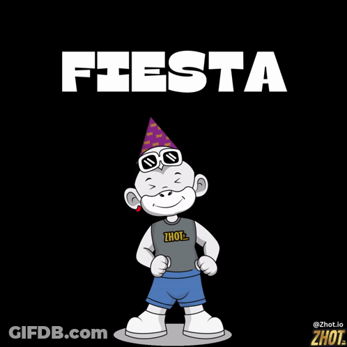 Cartoon Character In Party Hat And Sunglasses Saying Fiesta GIF