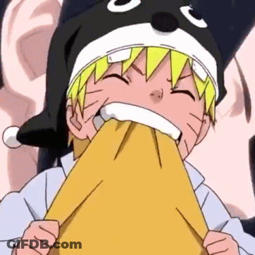 Cartoon Character In Penguin Hat Holding Cloth In Mouth GIF