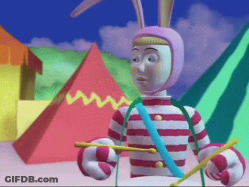 Cartoon Character In Pink And White Stripes Holding Drum Stick GIF