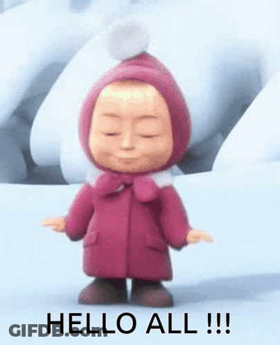 Cartoon Character In Pink Coat Says Hello All GIF
