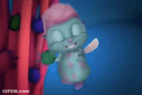Cartoon Character In Pink Hat Holding Green Object GIF