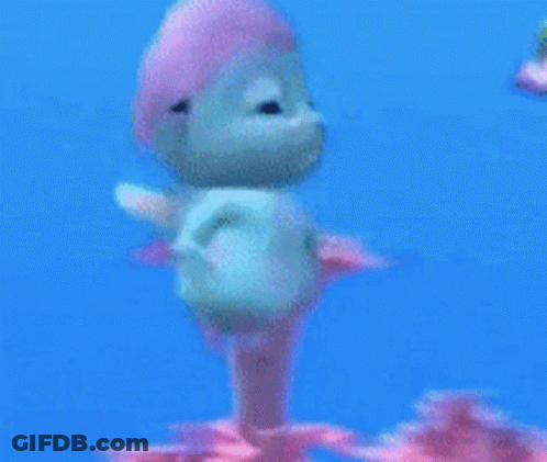 Cartoon Character In Pink Hat Swimming GIF
