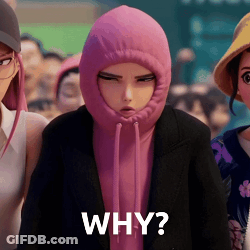 Cartoon Character In Pink Hoodie Saying Why GIF