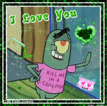 Cartoon Character In Pink Kiss Me Im A Copepod Shirt GIF