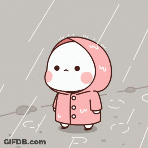 Cartoon Character In Pink Raincoat With W GIF