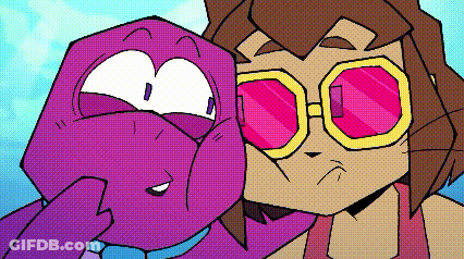 Cartoon Character In Pink Sunglasses Next To Another GIF