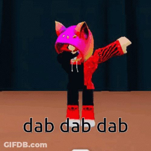 Cartoon Character In Purple Cat Hat And Red Jacket Saying Dab Dab Dab GIF