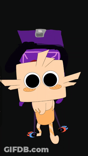 Cartoon Character In Purple Hat And Box GIF