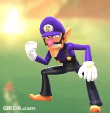 Cartoon Character In Purple Hat And Pants On One Leg GIF
